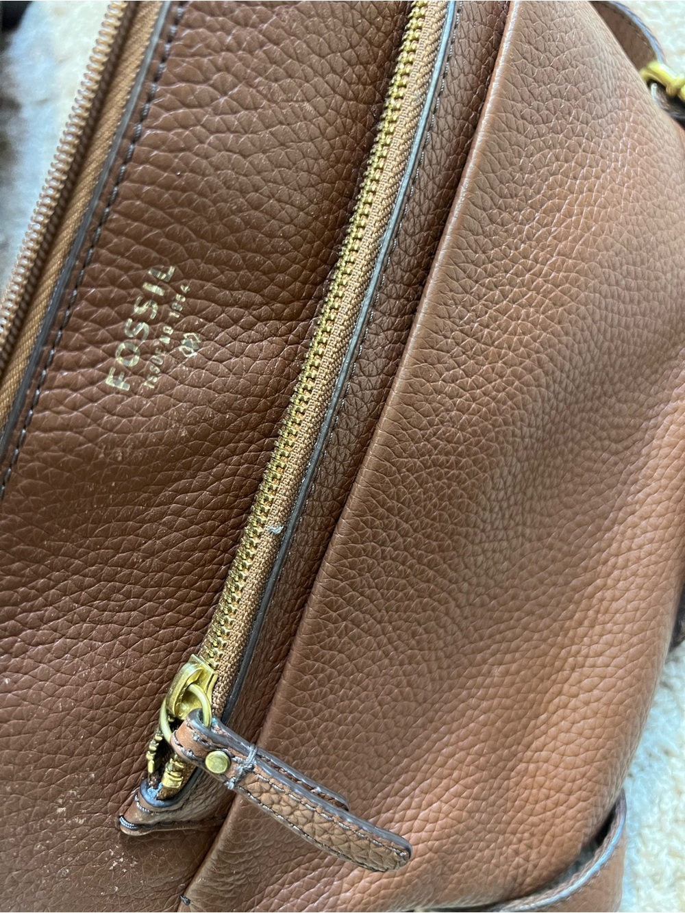 Fossil Brown Pebbled Leather Zip-Top Crossbody with Gold Hardware - Picture 9 of 9
